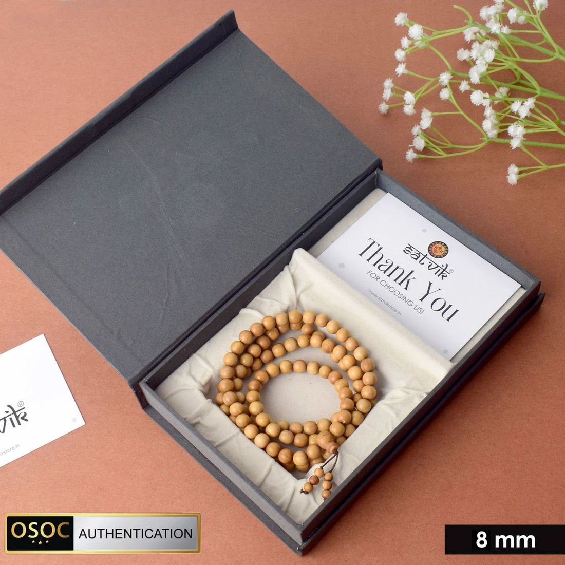 Certified 100% Original Authentic Mysore White Sandalwood (Chandan) Jap Mala