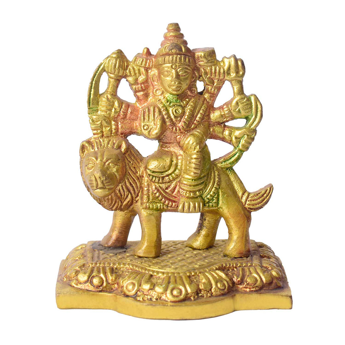 2.8-Inch Colored Brass Sherawali Mata Idol – Vibrant Durga Statue for Home Temple, Car Dashboard, and Spiritual Decor. No.1 Brass Idol Store www.satvikstore.in