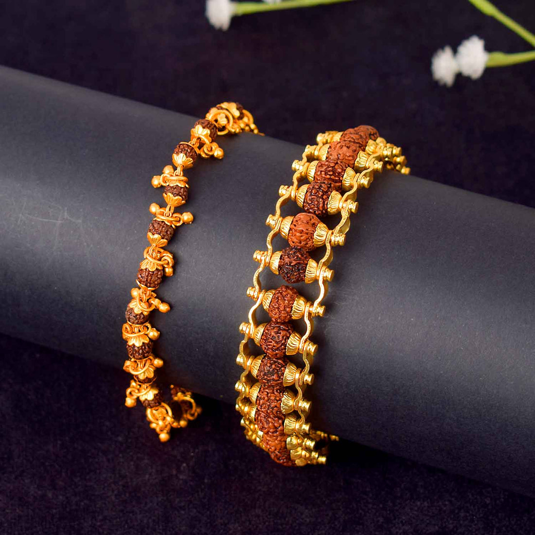 Gold Plated Rudraksha Bracelet with Premium PVD Coating – Elegant Spiritual Combo. India’s Largest Pooja Accessories Brand - www.satvikstore.in