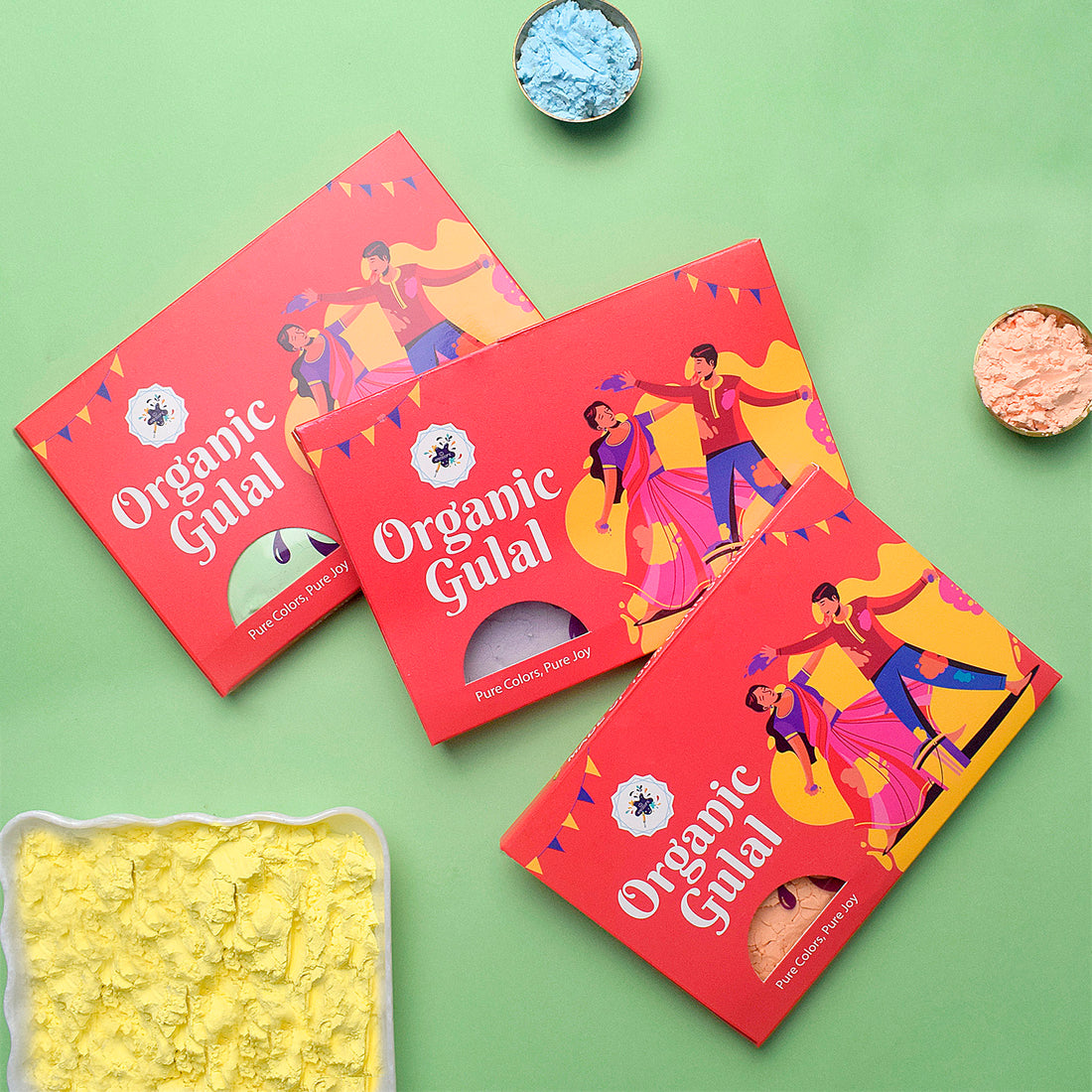 Kreations Organic Gulal Holi Colors set of 3 (Red Pack)