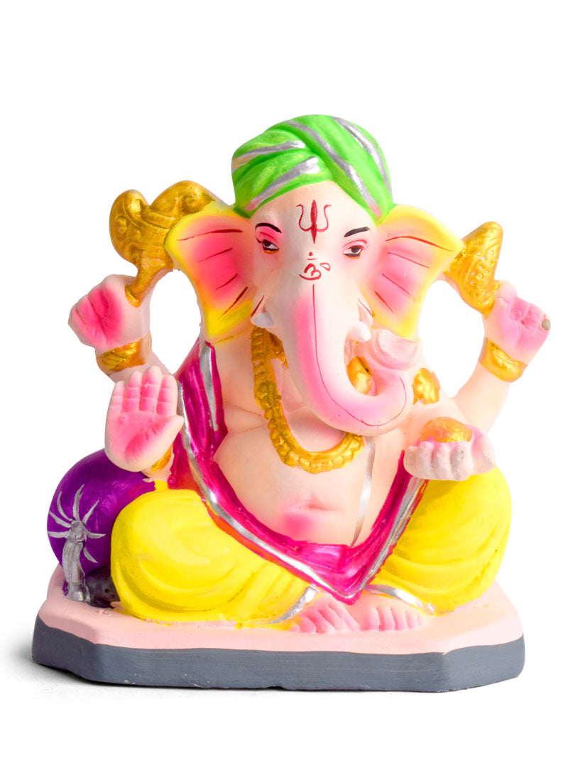 Colorful 6 Inch Eco-Friendly Ganesha Idol in Padmasana Pose