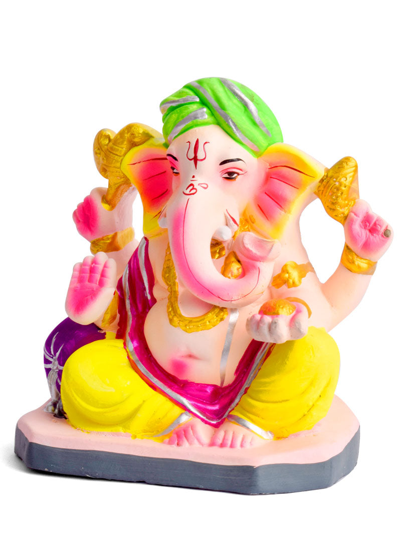 Colorful 6 Inch Eco-Friendly Ganesha Idol in Padmasana Pose