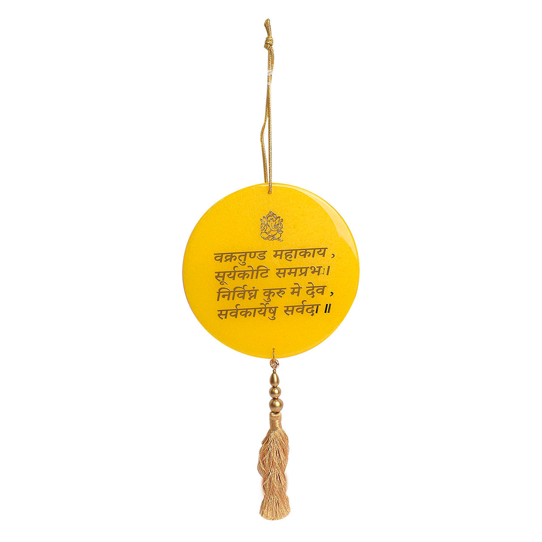 Decorative Epoxy/Resin Ganesh Mantra Yellow Frame Car/Wall Hanging