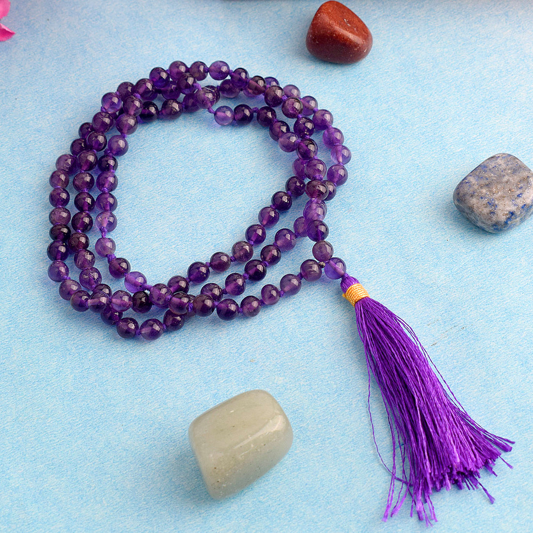 108 Beads Amethyst Crystal Jaap Mala for Chakra Healing