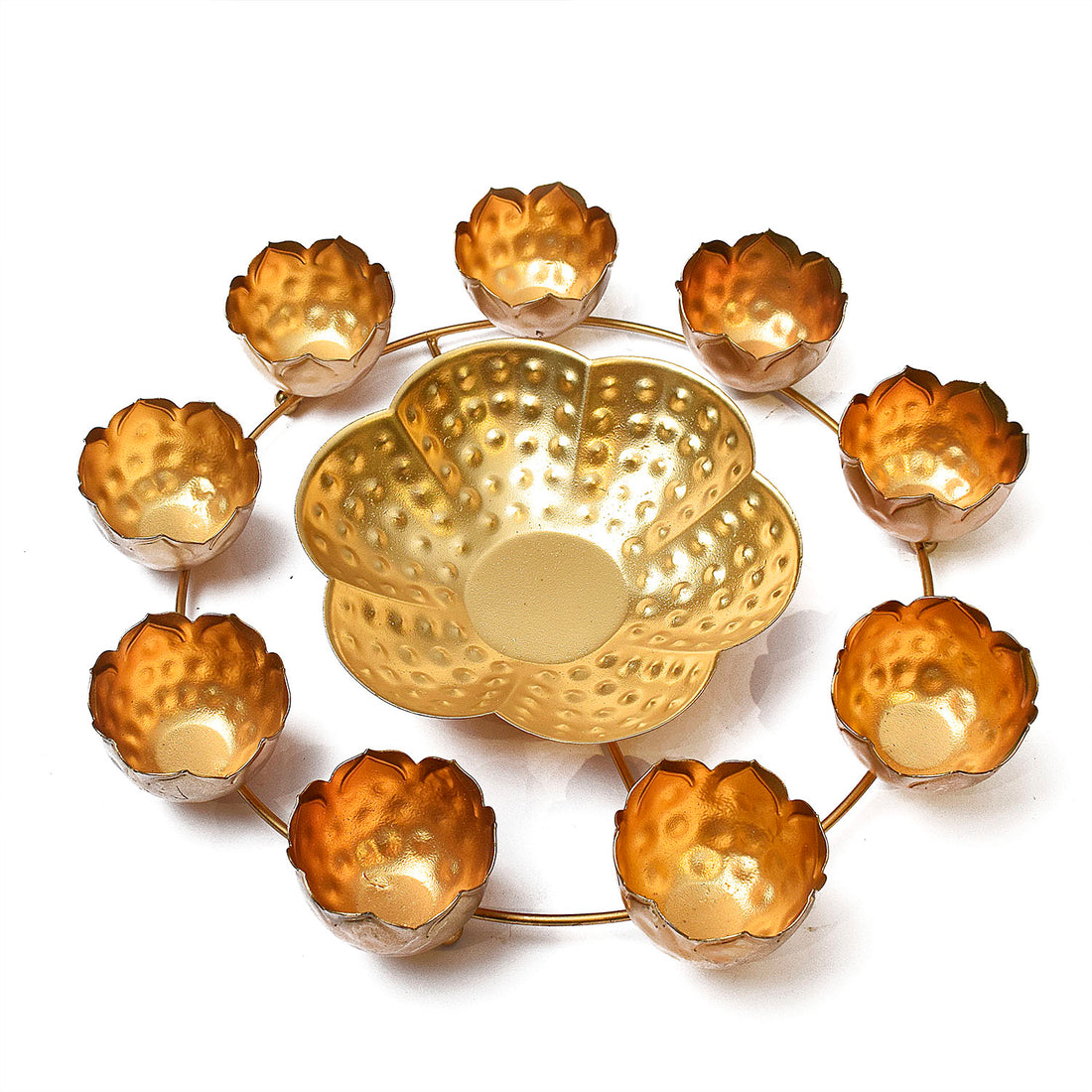 Seher Decorative Metal Lotus Shape Urli with Candle Holder