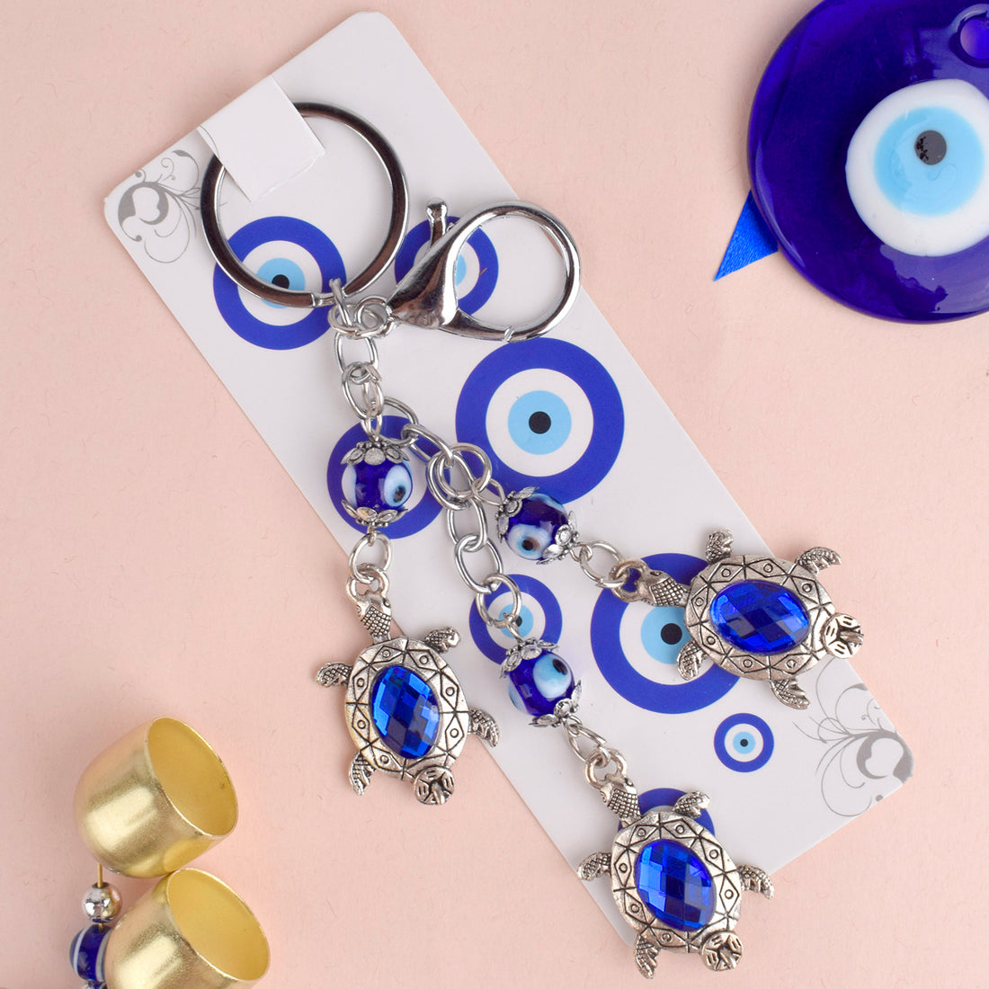 Premium Stainless Steel 3 Tier Turtle Evil Eye Keychain – Anti-Rust Gift