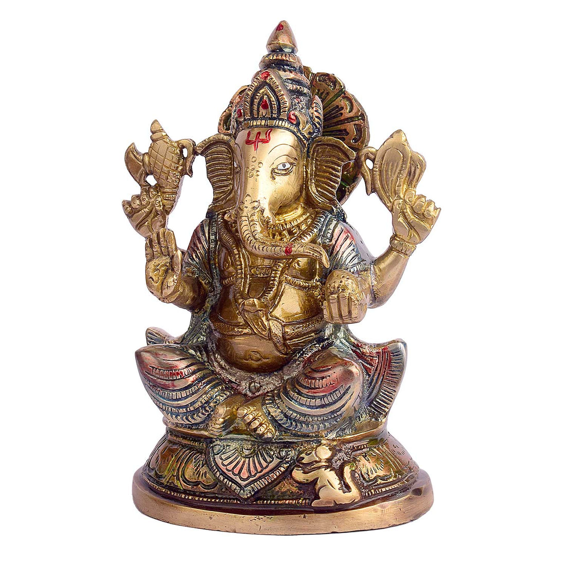 7.5 Inch Sitting Lord Ganesha Pure Brass Idol