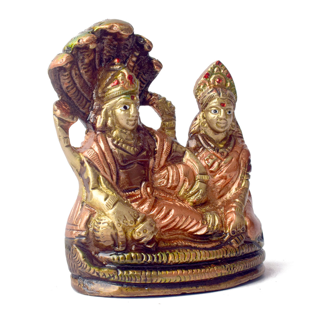 The 4.7 Inch Vishnu Ji Resting on Snake - Small Divine Figure is a beautifully crafted miniature statue that showcases Lord Vishnu in a serene and tranquil pose. Resting gracefully on the multi-headed serpent, Sheshnag, this divine figure symbolizes the eternal peace and protection Vishnu provides to the universe.