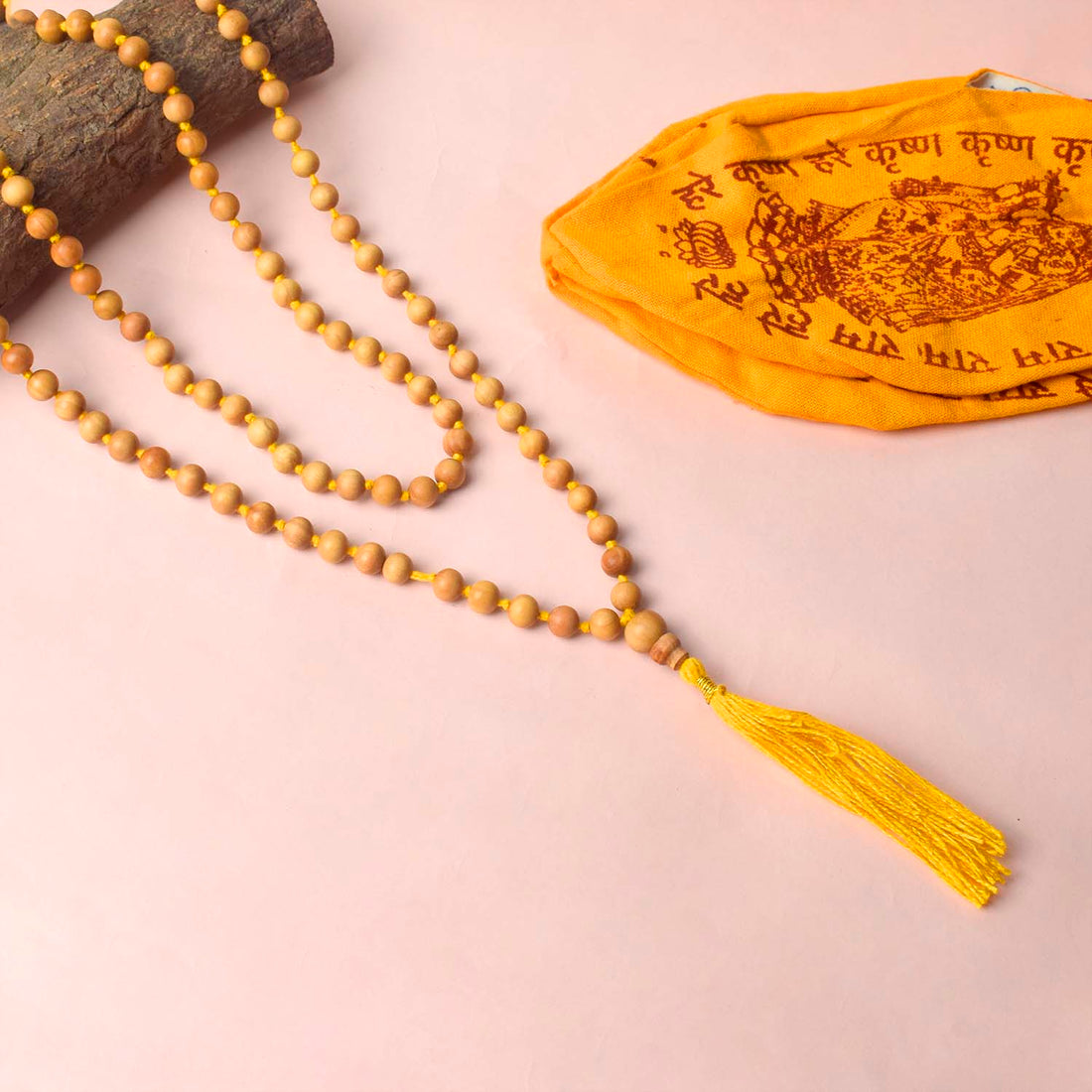 Certified 8-9mm 100% Original Authentic Mysore White Sandalwood (Chandan) yellow thread Jap Mala