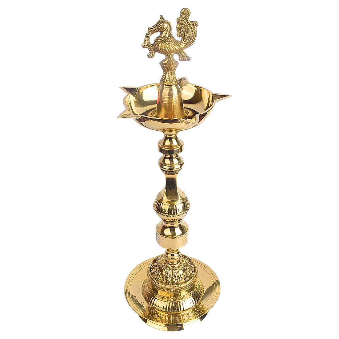 19 Inch 1 Step Embossed Peacock Kerala Stand Deepam