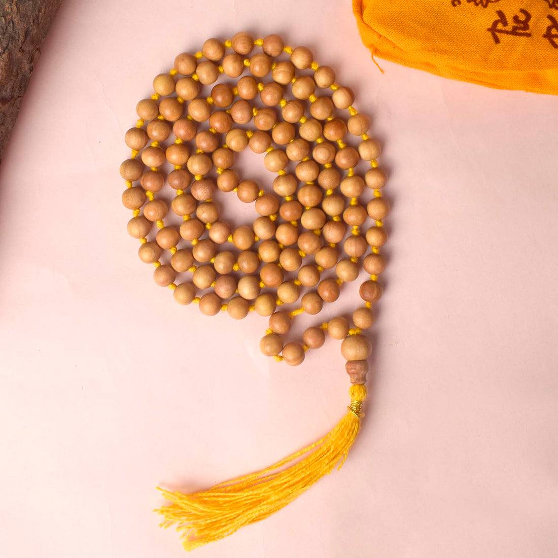 Certified 8-9mm 100% Original Authentic Mysore White Sandalwood (Chandan) yellow thread Jap Mala