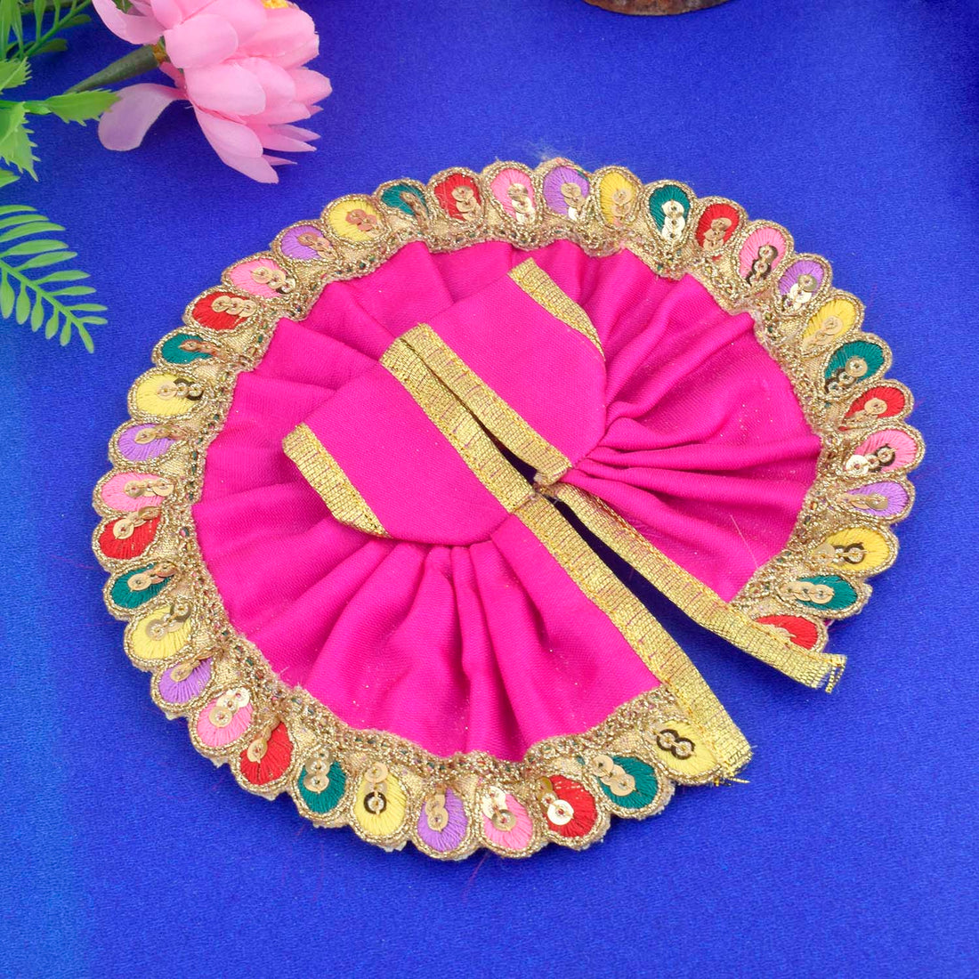 Dark Pink Laddu Gopal Dress with Decorative Embroidered Border (Size 1 & 2)