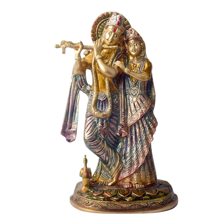 The 11.4 Inch Radha Krishna β Divine Harmony in a Sacred Sculpture is a breathtaking masterpiece that captures the eternal and divine bond between Radha and Krishna. This beautifully detailed idol showcases the couple in a serene and harmonious pose, with Krishna playing his mesmerizing flute and Radha standing gracefully by his side.