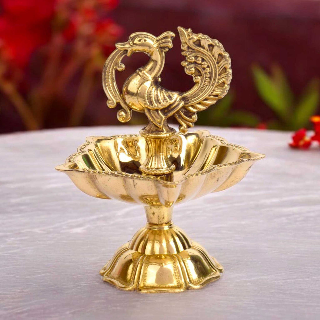 3–3.5 Inch Peacock Brass Diya (Small)– Elegant Brass Oil Lamp