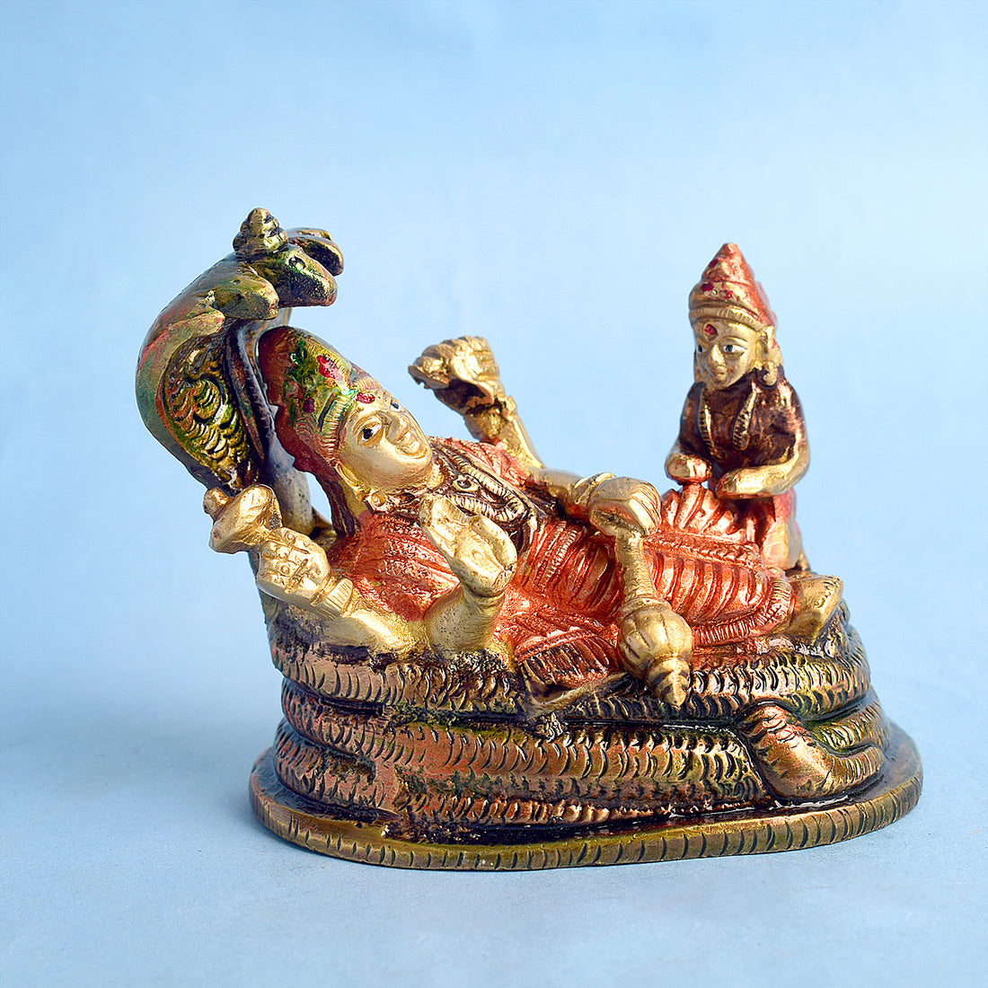 3.1 Inch Small Brass Vishnu Laxmi Idol