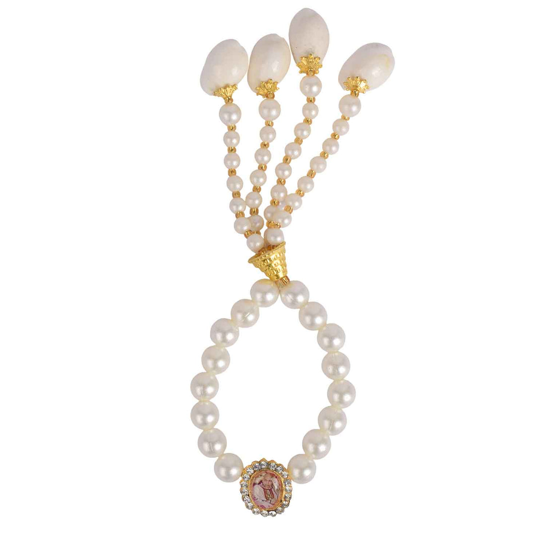 Elegant Guruji Swaroop Bracelet – White Pearls with Latkan