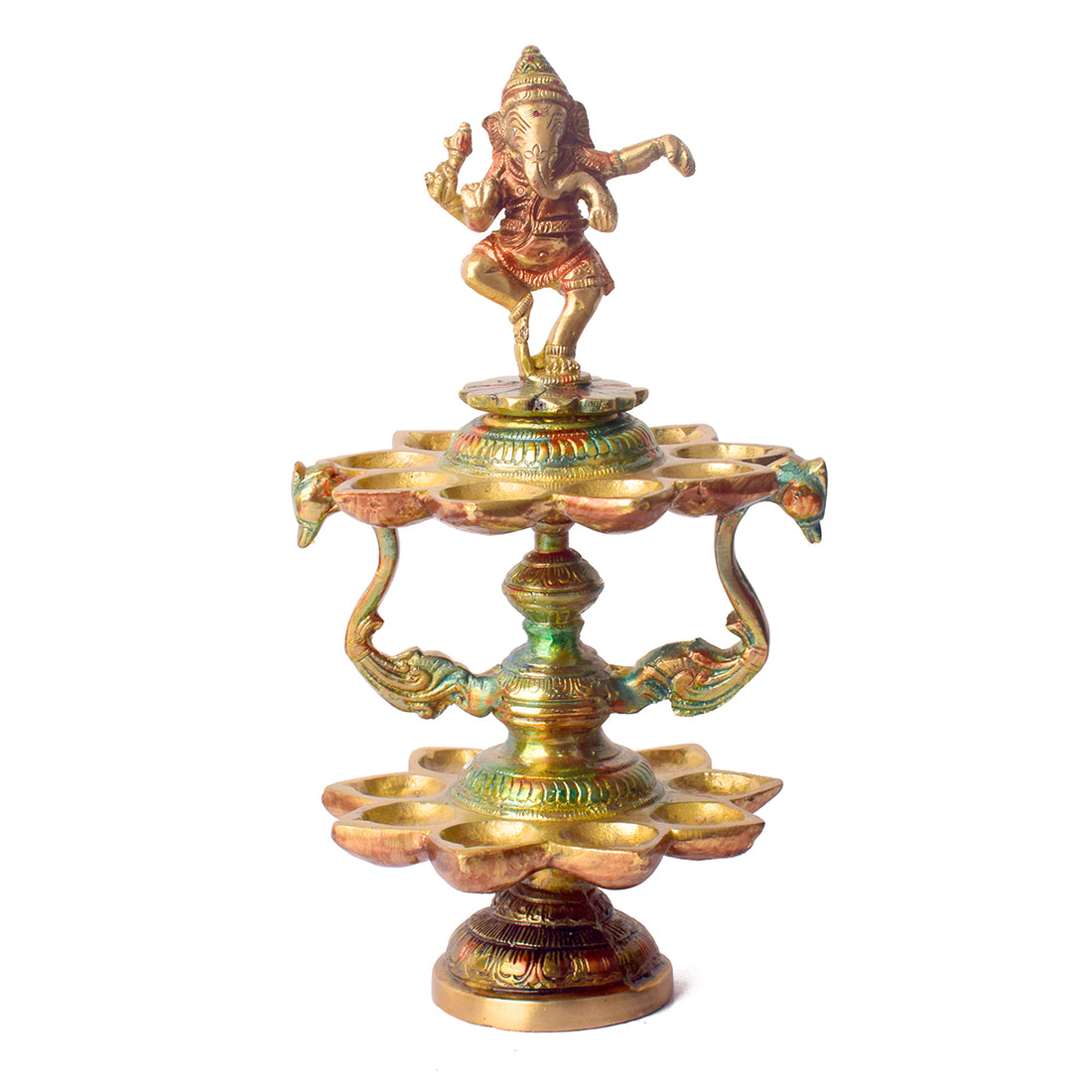 Handcrafted Brass 21 Wick Ganesha Diya – 2 Step Aarti Lamp
