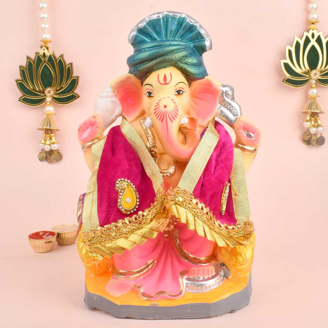 Exclusive Magenta Velvet Ganpati Idol Patka
