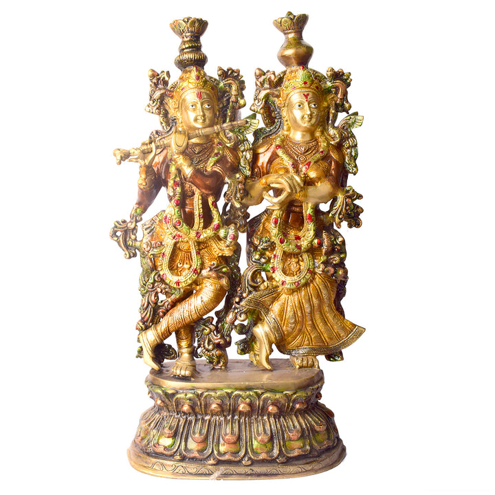 This Stunning Radha Krishna Brass Idol beautifully captures the divine love and grace of Radha and Krishna. Crafted from high-quality brass with intricate detailing, it exudes elegance and spiritual charm.