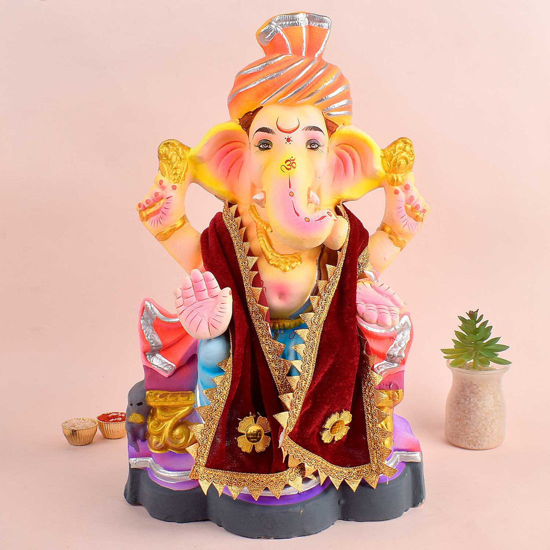 Maroon Velvet Ganpati Idol Patka with Zigzag Gold Border - 22 Inch