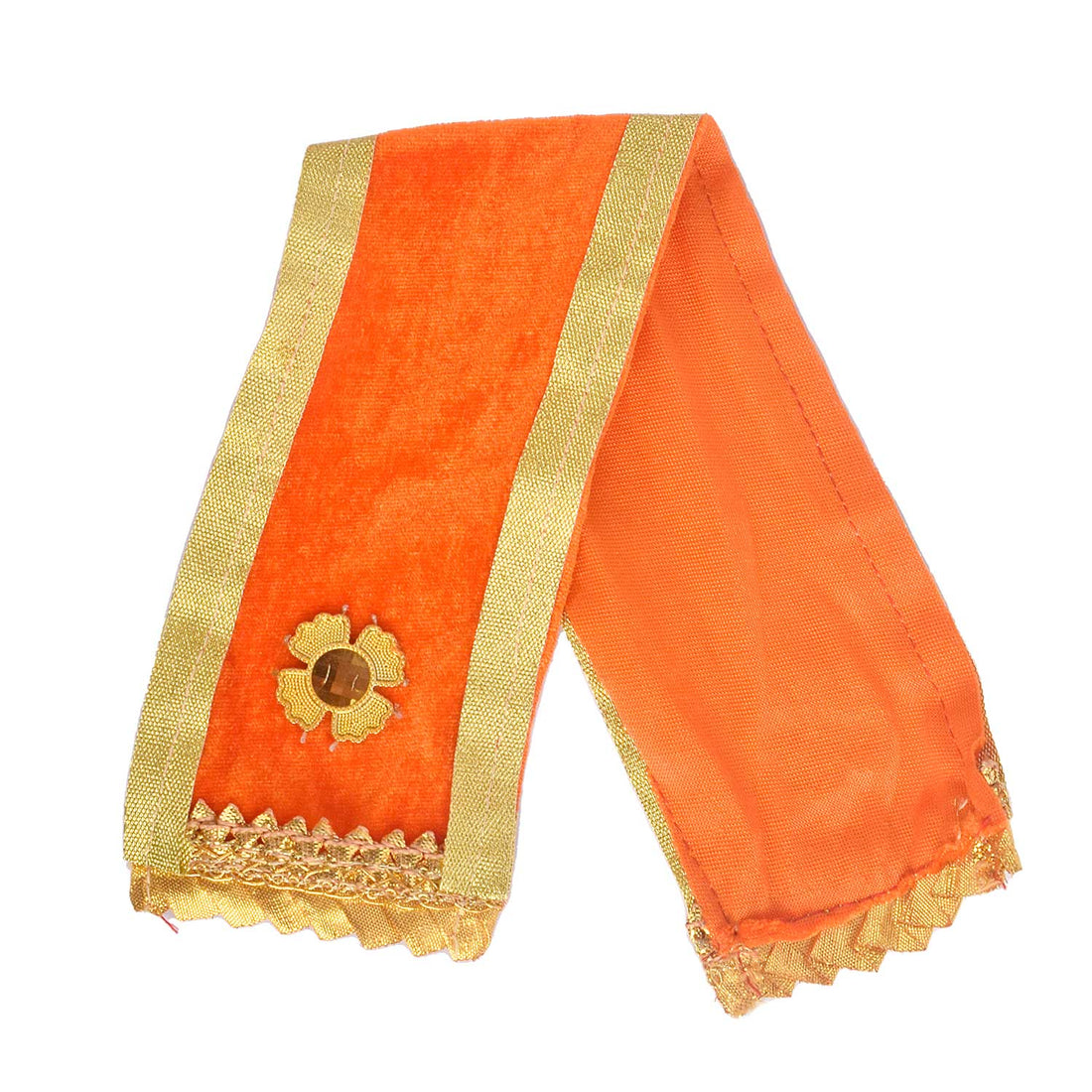 Handcrafted Orange Velvet Ganpati Idol Patka - 15 Inch