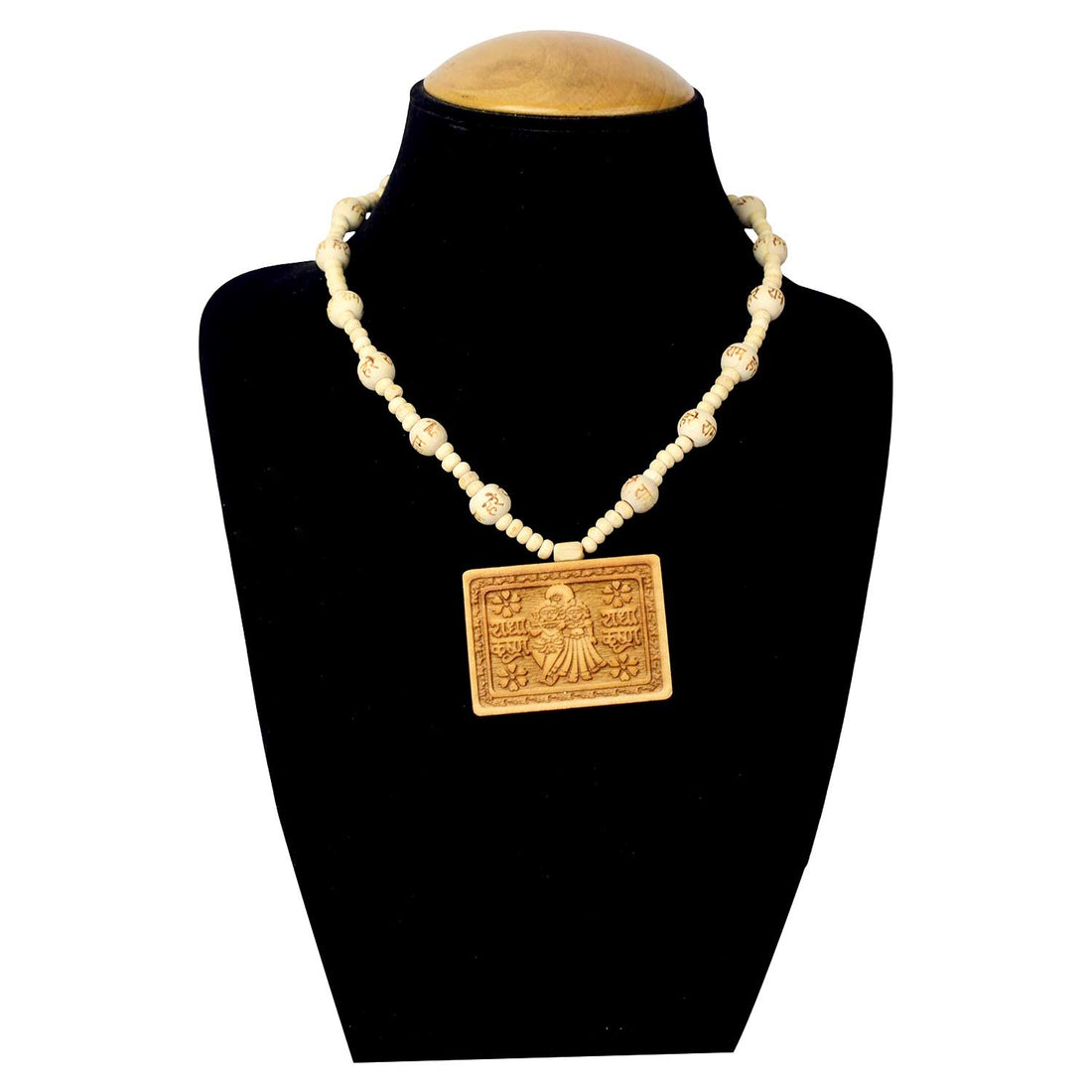 Wooden Mala With Radha Krishna Locket