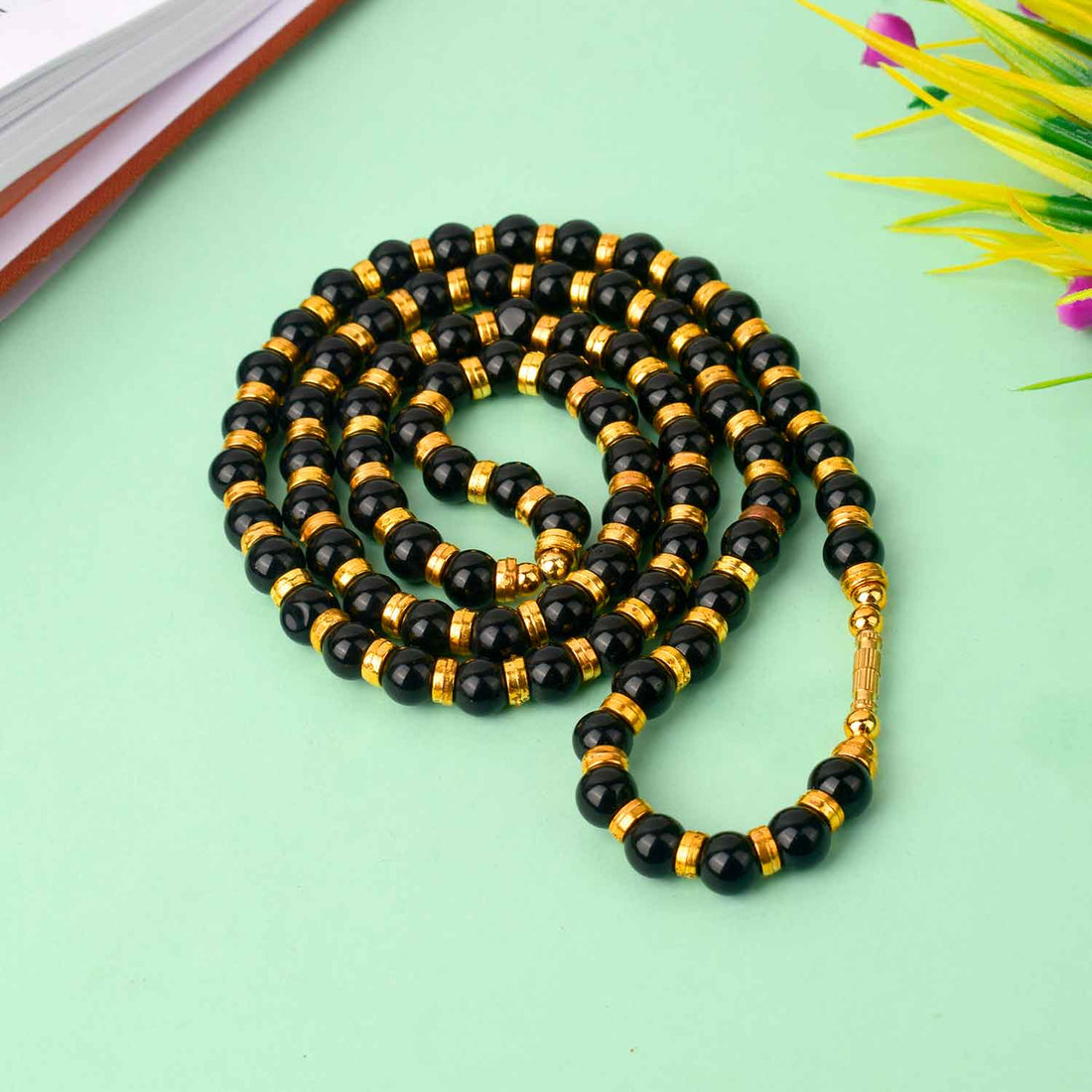 Jai Guruji Swaroop Mala – Black & Golden Beads