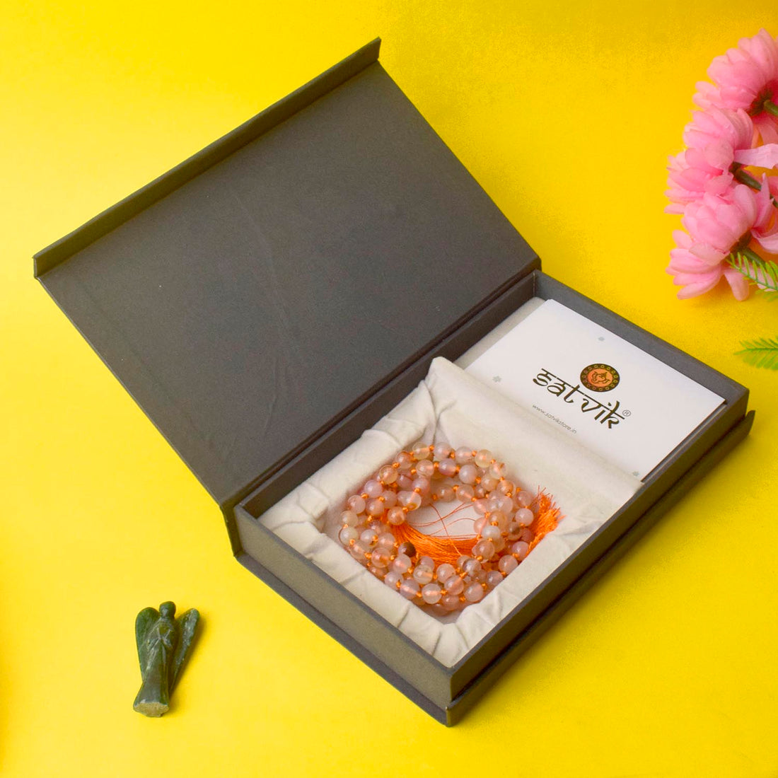 Premium Hakik Jap Mala aventurine Crystal Peach