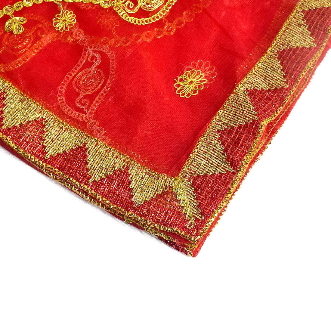Traditional Mata Ki Chunri with intricate golden embroidery, ideal for Devi Puja, temple offerings, and festive rituals. Measuring 214 cm (84 inches) in length and 101 cm (40 inches) in height, this Chunri is made with premium fabric and elegant gold detailing. Perfect for Navratri, Durga Puja, and other religious ceremonies.
Find Exclusive Mata Ki Chunri Designs, Large Devi Chunri, and more at Satvik Store for authentic spiritual products.