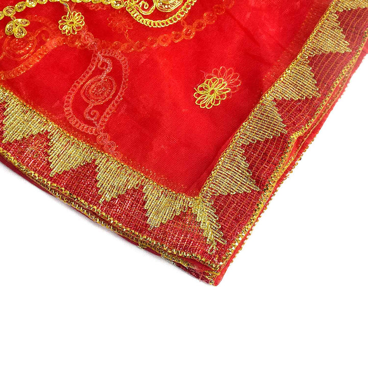 Traditional Mata Ki Chunri with intricate golden embroidery, ideal for Devi Puja, temple offerings, and festive rituals. Measuring 214 cm (84 inches) in length and 101 cm (40 inches) in height, this Chunri is made with premium fabric and elegant gold detailing. Perfect for Navratri, Durga Puja, and other religious ceremonies.
Find Exclusive Mata Ki Chunri Designs, Large Devi Chunri, and more at Satvik Store for authentic spiritual products.