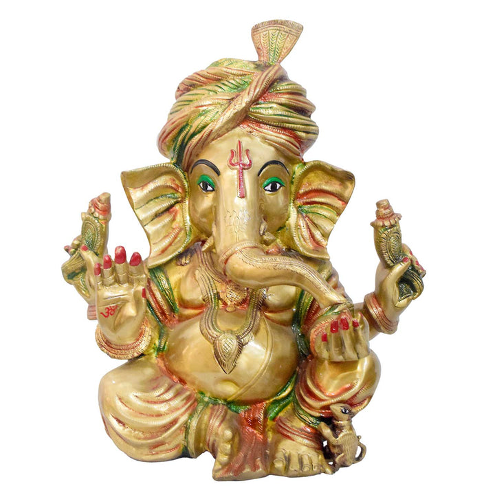 Temple size brass Ganesha idol with glossy finish β 44 cm (17 inches) height, 41 cm (16 inches) length, and 18400 grams (18.4 kg) weight. This handcrafted temple size murti is made from high-quality brass, perfect for home temples, puja, and gifting. Buy premium temple size statues from India's Large Puja Accessories Brand - Satvik India's No. 1  Brass  Collection
