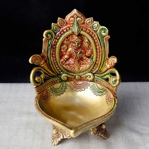 7.1 Inch Handcrafted Kamakshi Diya β Traditional Brass Oil Lamp for Diwali, Pooja, and Spiritual Home Decor Featuring Goddess Kamakshi. No.1 Brass Idol Store www.satvikstore.in