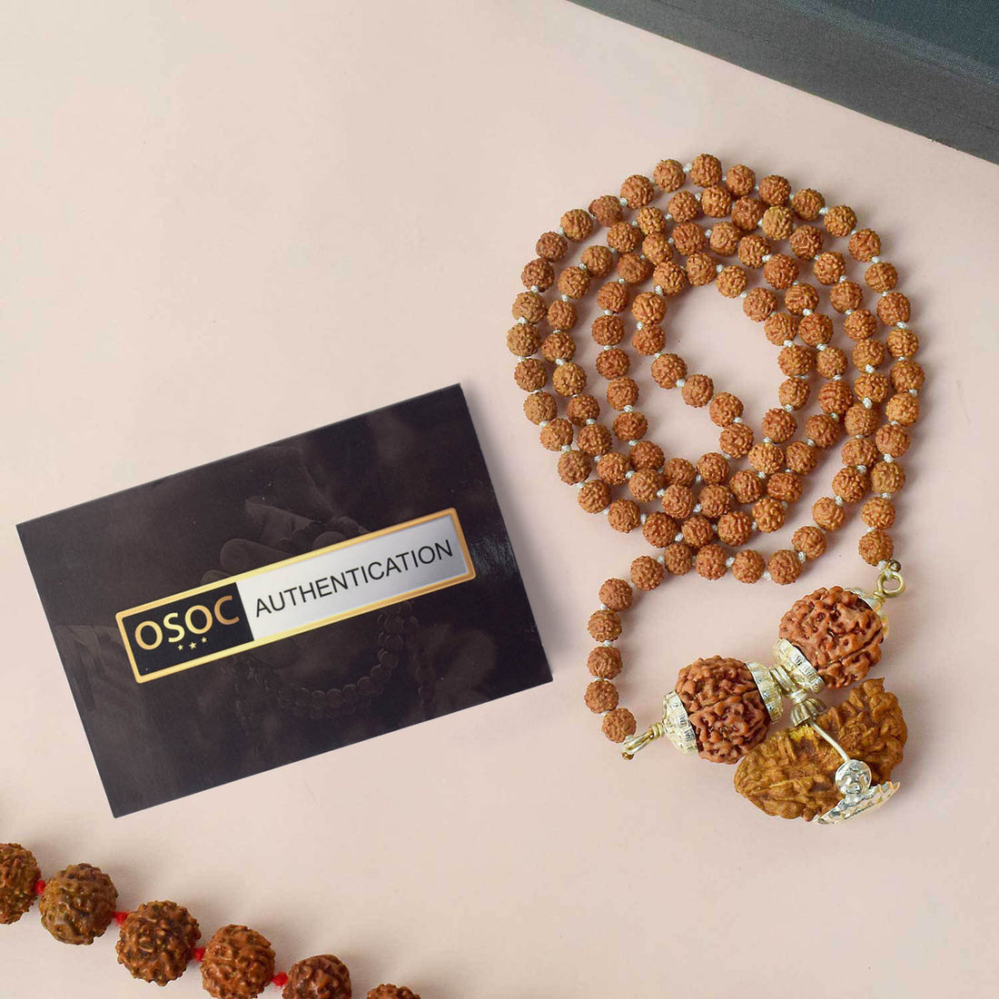 Certified 1, 6 & 7 Face Nepali Rudraksha Mala (Mukhi Kavach Silver Capping)