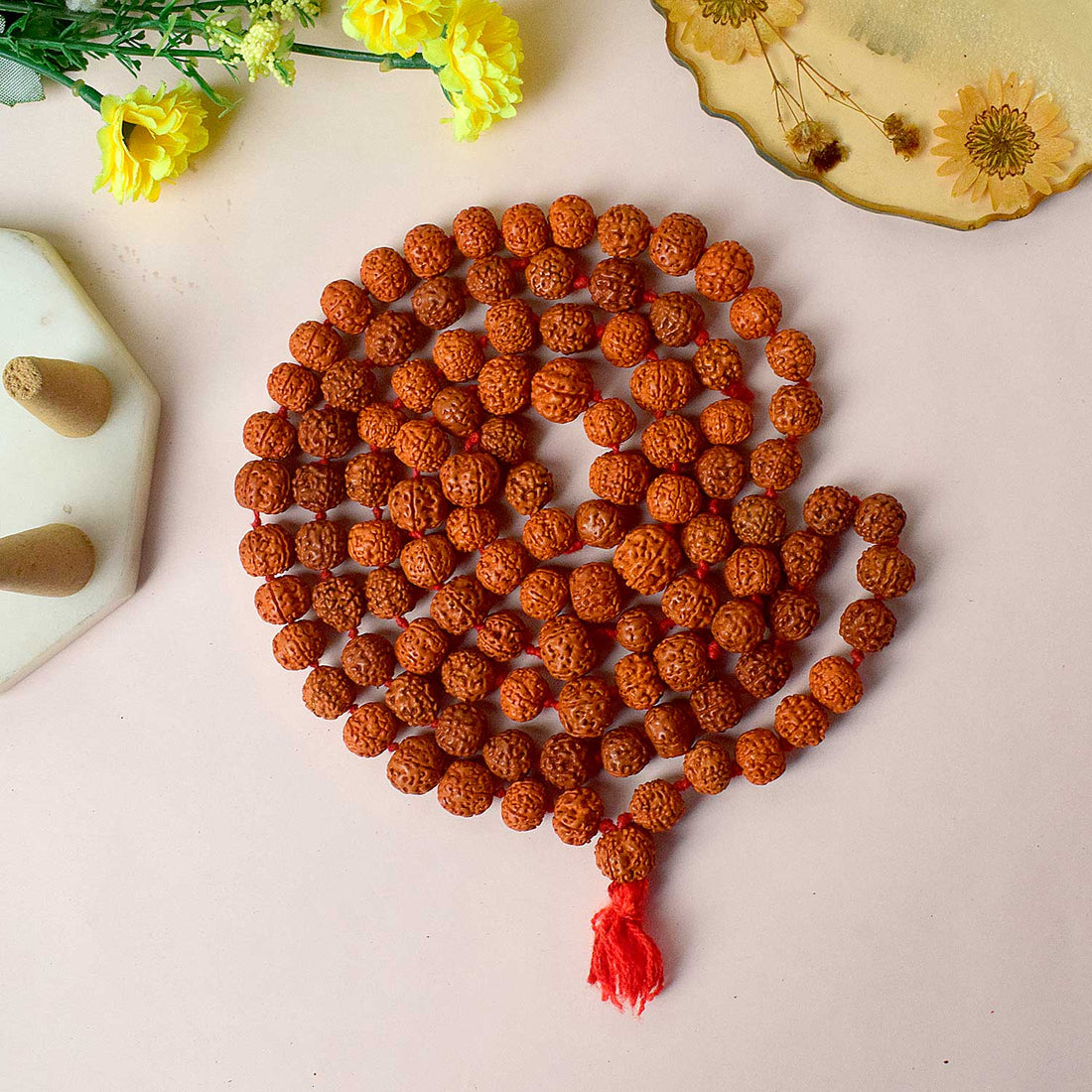 Certified dark brown rudraksha mala used for meditation, prayer, and spiritual healing. India’s Premium Rudraksha Jap Mala Store- www.satvikstore.in