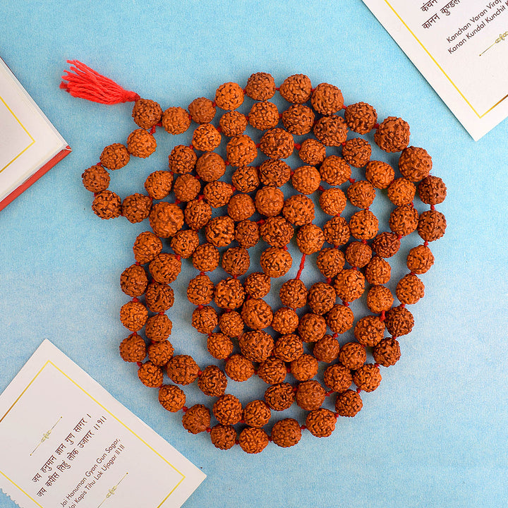 Panchmukhi Rudraksh Jaap Mala with 10mm beads, made from sacred Rudraksha seeds. The mala is used for mantra chanting, meditation, and spiritual practices, offering protection, healing, and divine blessings. India’s Premium Jap Mala Store- www.satvikstore.in