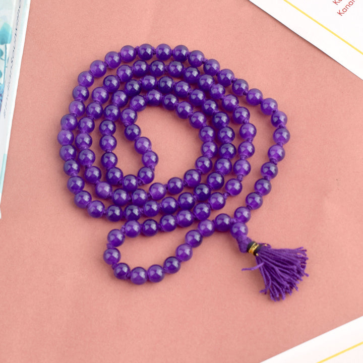 Premium Hakik Jap Mala with Purple Amethyst Beads โ A Spiritual Meditation Mala for Intuition, Protection, and Emotional Healing. Indiaโs Premium Hakik Jap Mala Store - www.satvikstore.in