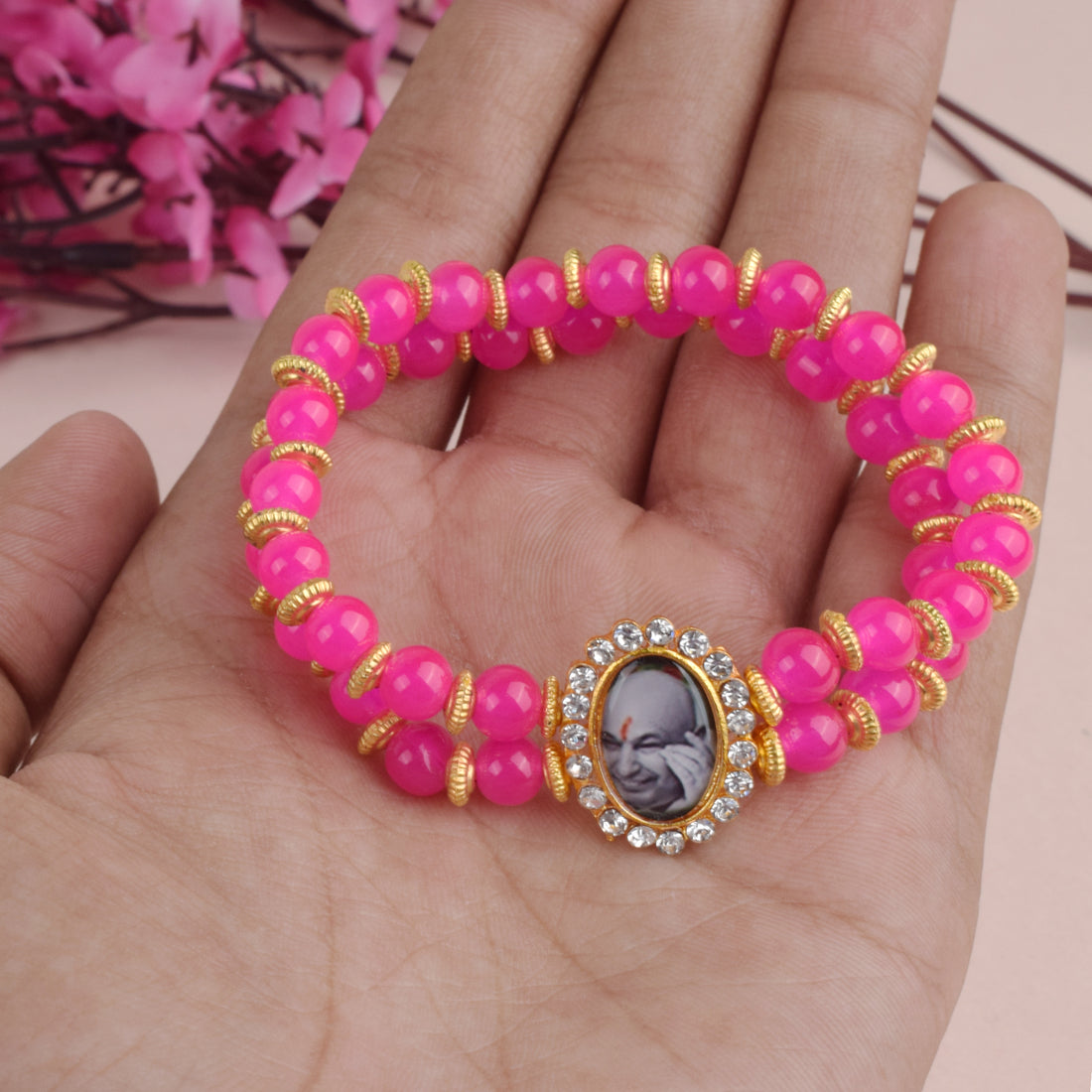 Pink Beaded Guru Ji Maharaj Handmade Bracelets for Men and Women
