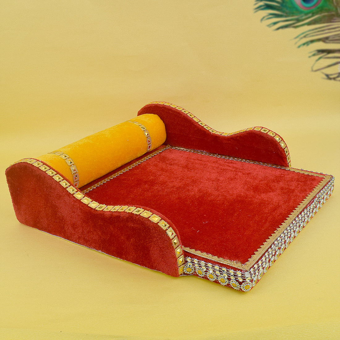 Laddu Gopal's Throne of Elegance: Velvet Bed Medium