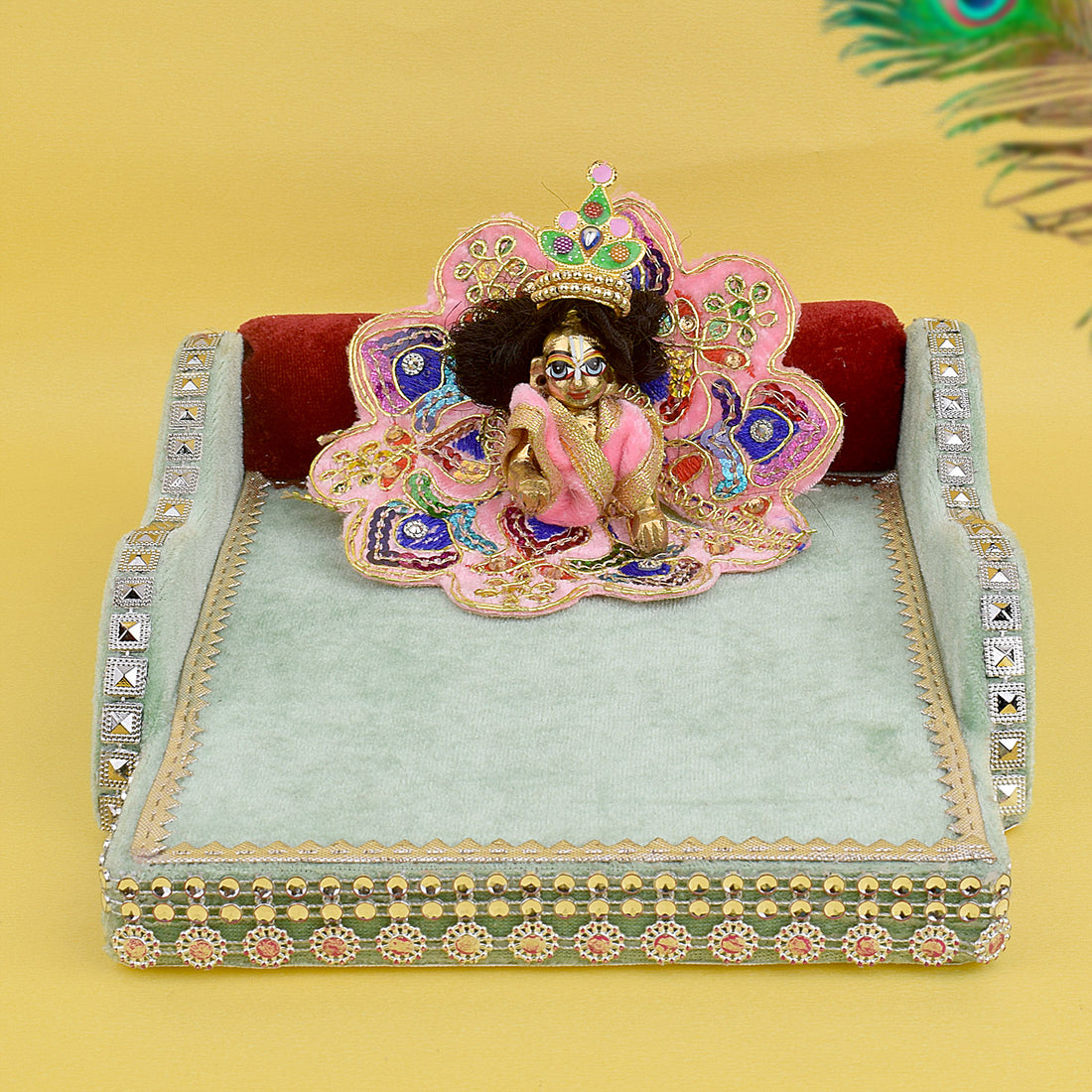 Laddu Gopal's Throne of Elegance: Velvet Bed Medium