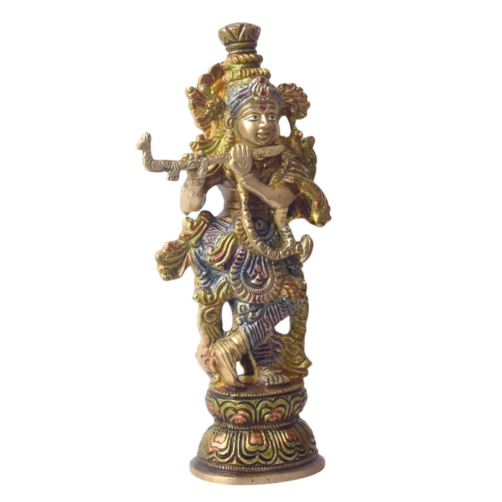 The 9.3 Inch Krishna Idol A Spiritual Icon of Joy and Devotion beautifully captures the essence of Lord Krishna’s divine playfulness and unwavering devotion. Crafted with intricate detail, this idol showcases Krishna in a serene and joyful pose, with his flute in hand, symbolizing the melody of love and spiritual bliss.