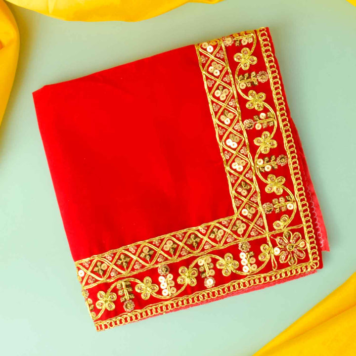 Swastik Design Velvet Aasan 16x24 Inch Pack of 4 with Golden Lace Border. Indiaβs Largest Pooja Accessories Brand - www.satvikstore.in