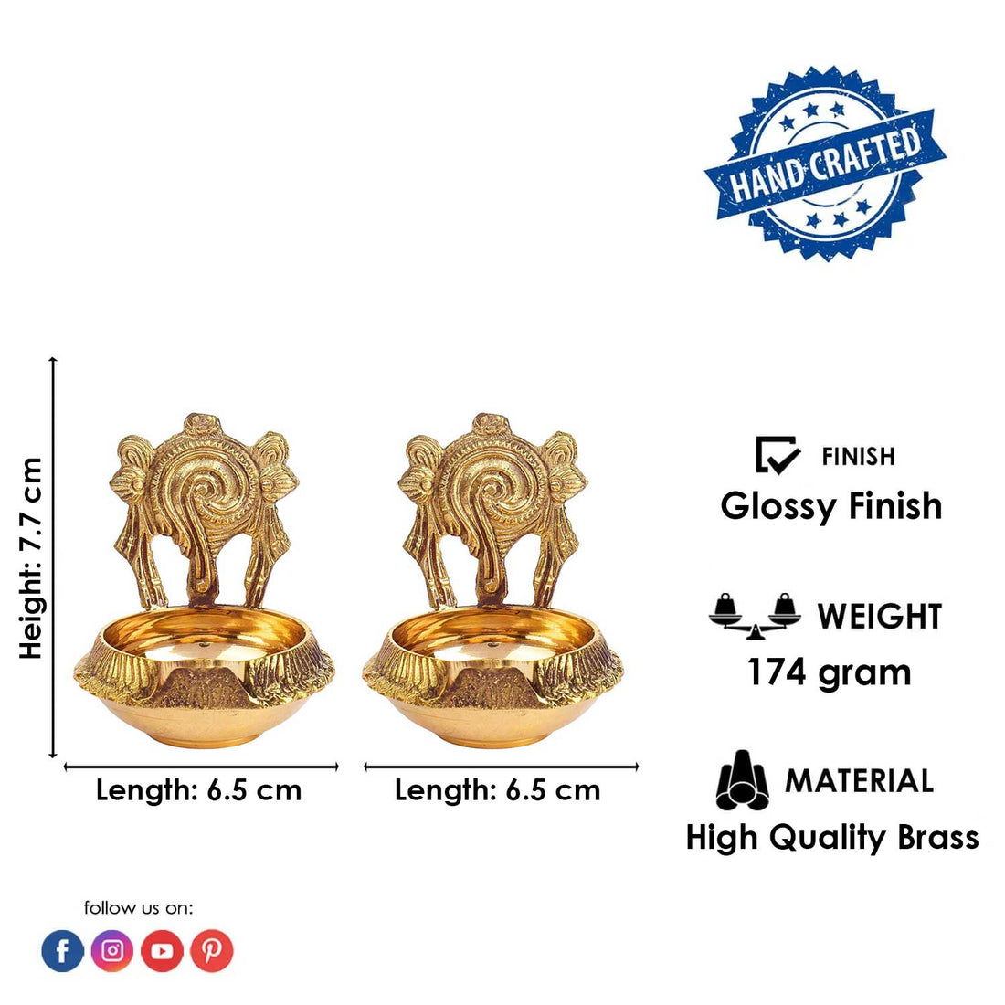 3–3.5 Inch Kuber Shankh Chakra Brass Diya – Pack of 2