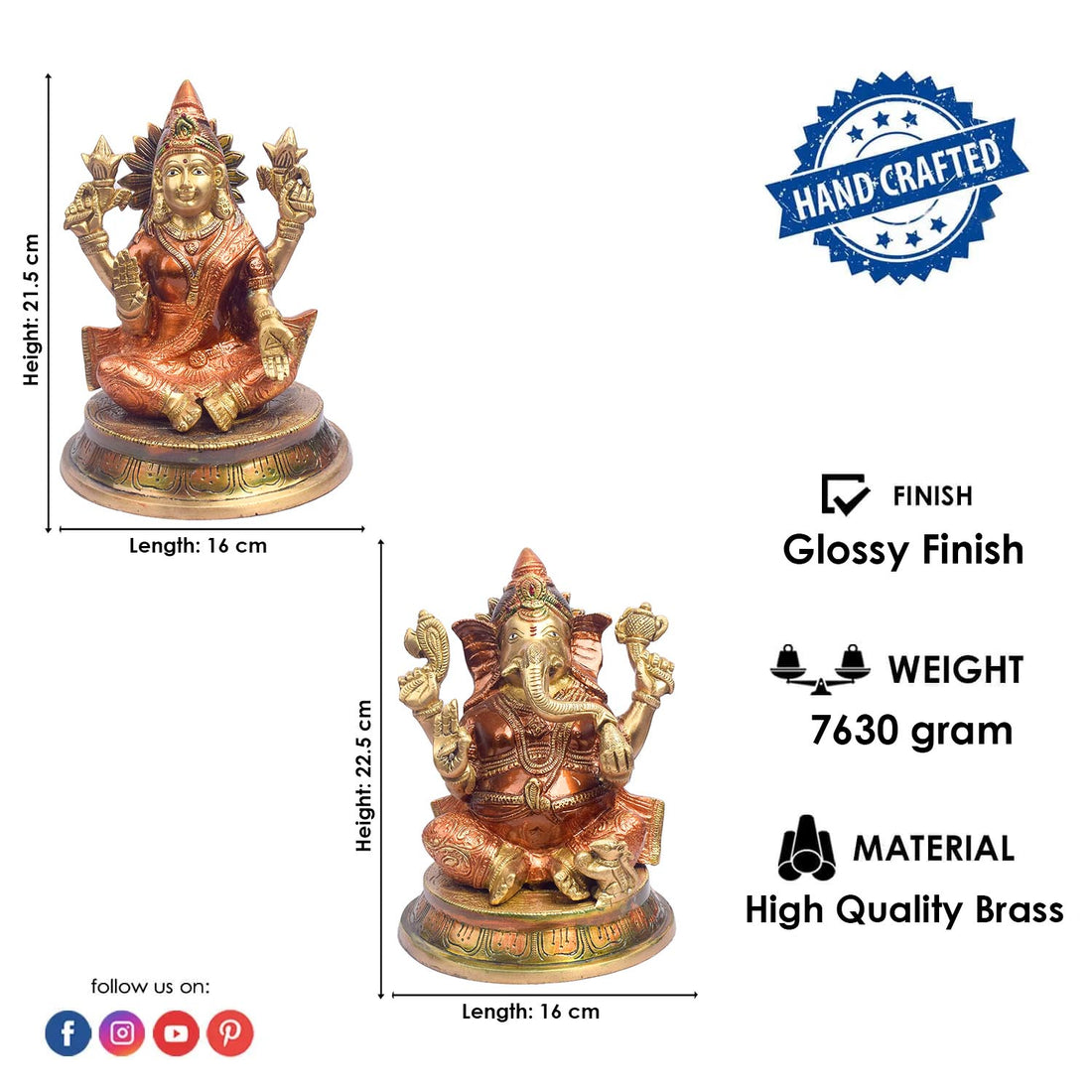 8.5 Inch Handcrafted Laxmi Ganesh Statue in Brass