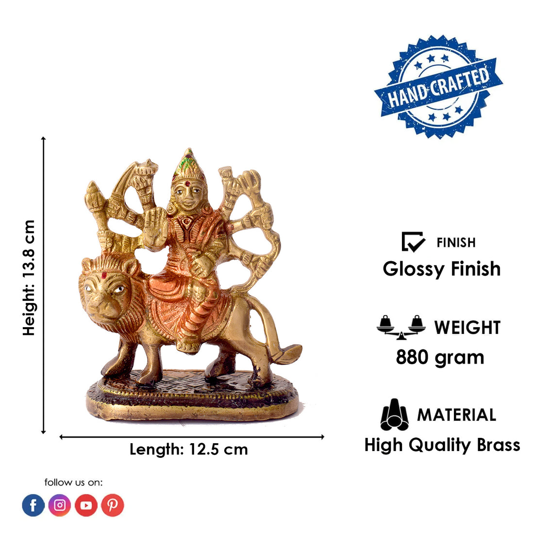 5.4 Inch Sacred Brass Sherawali Mata Idol