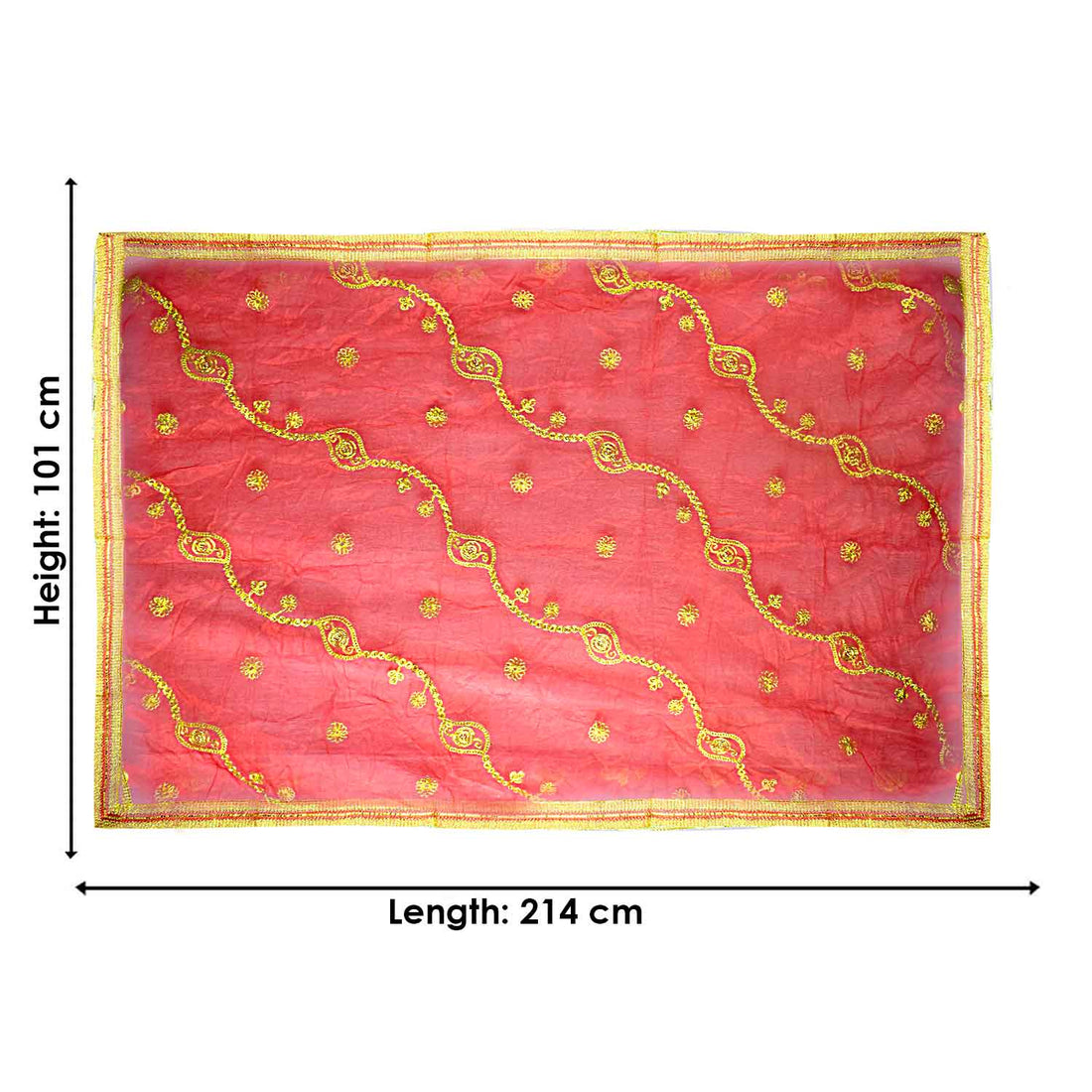 Traditional Mata Ki Chunri with intricate golden embroidery, ideal for Devi Puja, temple offerings, and festive rituals. Measuring 214 cm (84 inches) in length and 101 cm (40 inches) in height, this Chunri is made with premium fabric and elegant gold detailing. Perfect for Navratri, Durga Puja, and other religious ceremonies.
Find Exclusive Mata Ki Chunri Designs, Large Devi Chunri, and more at Satvik Store for authentic spiritual products.