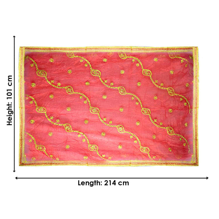 Traditional Mata Ki Chunri with intricate golden embroidery, ideal for Devi Puja, temple offerings, and festive rituals. Measuring 214 cm (84 inches) in length and 101 cm (40 inches) in height, this Chunri is made with premium fabric and elegant gold detailing. Perfect for Navratri, Durga Puja, and other religious ceremonies.
Find Exclusive Mata Ki Chunri Designs, Large Devi Chunri, and more at Satvik Store for authentic spiritual products.