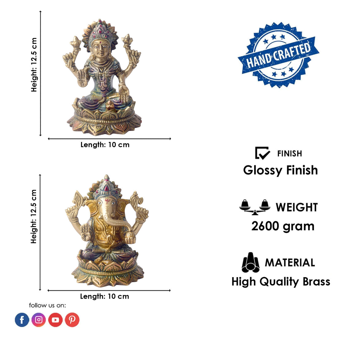 4.9 Inch Brass Lakshmi Ganesha Idol – for Blessings