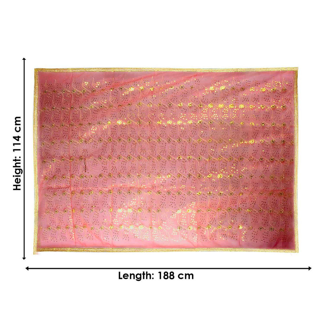 Traditional Mata Ki Chunri in rich red fabric with intricate golden embellishments, measuring 188 cm (74 inches) in length and 114 cm (45 inches) in height. The elegant design features a delicate golden floral pattern, adding a divine touch to your puja rituals, temple offerings, and festive decor. The finely woven gold border enhances its spiritual appeal, making it a perfect offering for Goddess Durga, Lakshmi, or any Mata Rani puja.
Find Matarani Ki Chunri, Mata Ki Chunni Online, Mata Ki Chunni Big Size