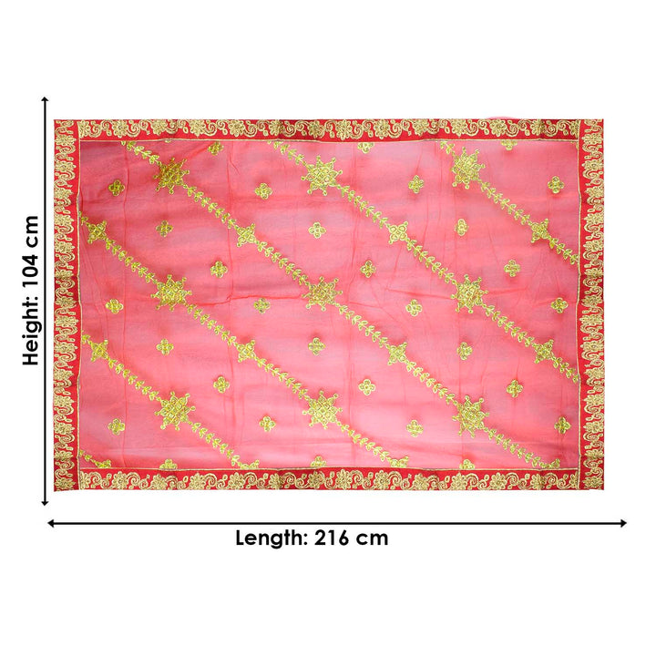Graceful Mata Ki Chunri adorned with intricate golden embroidery, ideal for Devi Puja, temple offerings, and religious ceremonies. Measuring 216 cm (85 inches) in length and 104 cm (41 inches) in height, this Chunri is crafted from high-quality fabric with elegant gold detailing. Perfect for Navratri, Durga Puja, and festive decorations.
Shop Premium Mata Ki Chunri, Designer Devi Chunri, and more at Satvik Store for authentic spiritual products