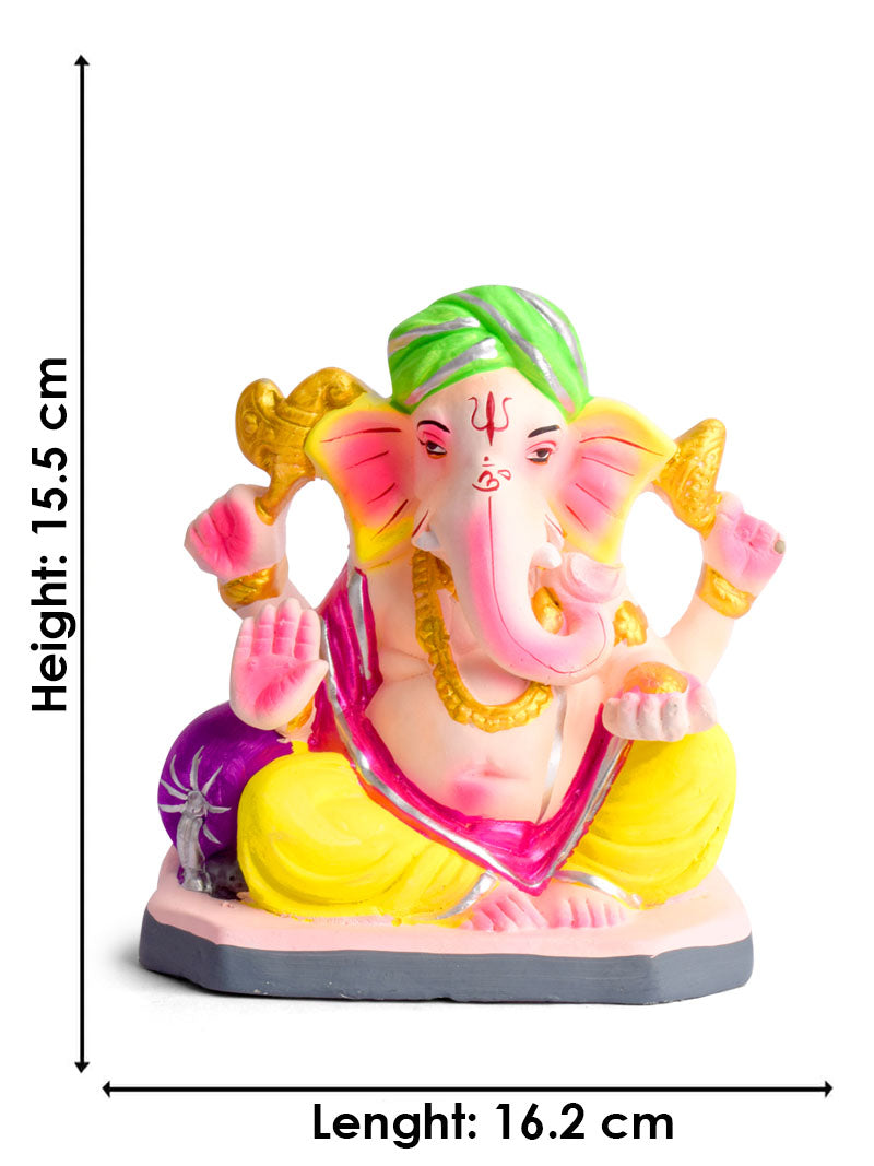 Colorful 6 Inch Eco-Friendly Ganesha Idol in Padmasana Pose